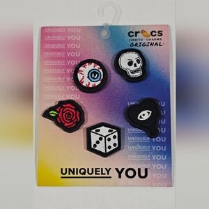 5 Pack Embroidered Croc Charms Jibbitz Skull Dice Rose Evil eye Eyeball